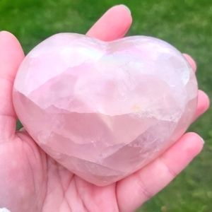 Giant Puffy Aura Rose Quartz Heart Shaped Crystal